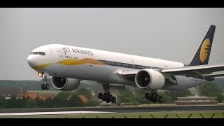 FULL HD JET AIRWAYS 777300 IMPRESSIVE LANDING BRUSSELS ZAVENTEM INTL AIRPORT RW25L [upl. by Filip]