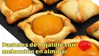 Pasteles de hojaldre con melocotón en almíbar javierromero cocinacasera pasteleria [upl. by Lanette]