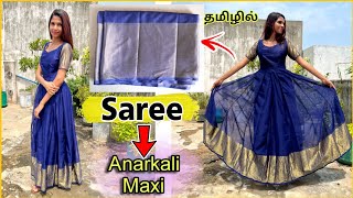 Saree to Full Cirlce Anarkali Reuse old Saree in Tamil Saree to Dress in Tamil Full Circle Anarkali [upl. by Gomez]