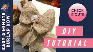 How to Make an Easy Five Minute Burlap Bow for any Occasion [upl. by Duaner285]