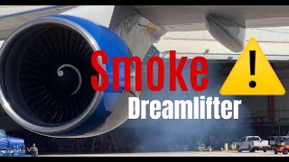 Smoke signal after water wash Boeing 747 400 Dreamlifter Engines [upl. by Eerual183]