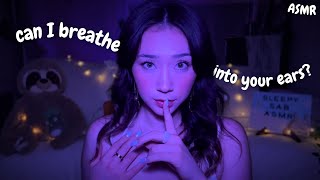 ASMR breathing in your ears until you fall asleep✨💙mic blowing hand movements collarbone tapping [upl. by Aerbas30]