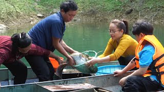 Harvesting shrimp on the hydroelectric lake bed to make dried shrimp [upl. by Nosirrah]