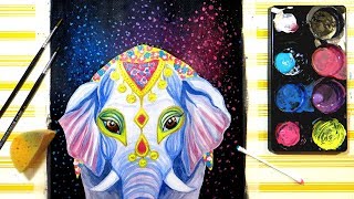 Holi Elephant Watercolor and Acrylic Mixed Media Painting Techniques for Beginners [upl. by Haynor556]