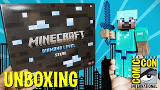 UNBOXING SDCC 2022 Exclusive Minecraft Diamond Level Steve Collector Action Figure [upl. by Connie373]