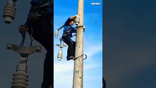 How lineman climb the pole🤔 electrical engineering short [upl. by Sirraf]