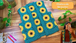 Chaleco de Girasoles en Crochet💛🌻 grannysquare sunflowercrochet [upl. by Hanikahs]