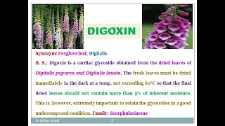 Industrial production estimation and utilization of Digoxin Digitalisfoxglove leave Pharmacognosy [upl. by Aihsekyw862]