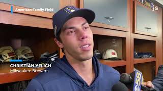 An emotional Christian Yelich on a clearly emotional topic for him his friend Bob Uecker [upl. by Nevin719]