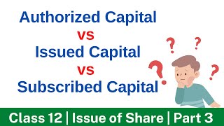 Authorised Capital Issued Capital Subscribed Capital  Issue of Shares Part 3  Class 12 Accounts [upl. by Dustin]