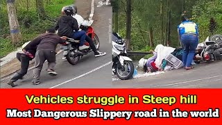 Vehicles struggle in Steep hill  Most Dangerous Slippery road in the world  Risky roads [upl. by Hanah]