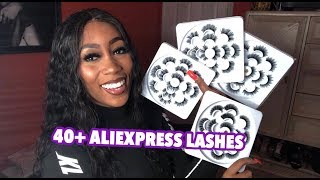 40 PAIRS OF ALIEXPRESS MINK LASHES HAUL with 25MM LASHES 3D MINK and SILK lashes [upl. by Gile113]