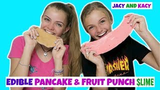 Making Edible Pancake amp Fruit Punch Slime  Fun DIY  Jacy and Kacy [upl. by Yesdnyl141]