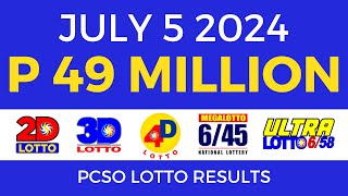 Lotto Result Today 9pm July 5 2024  PCSO Complete [upl. by Tsugua177]