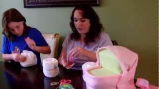 How to make a Diaper Cake  Medium Bassinet with wheels for baby shower [upl. by Eikcaj]