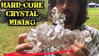 Digging Herkimer Diamond Quartz Crystals  Hardcore Mining  Treasure Hunting [upl. by Zsa Zsa]