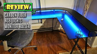 Spacious Gaming Desk Huuger L Shaped Desk Gaming Desk with LED Lights [upl. by Ahsienar]