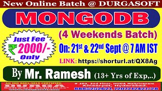 MongoDB 4 Weekends Batch Online Training  DURGASOFT [upl. by Drisko339]