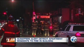 Scrappers alert Detroit apartment residents to fire in building [upl. by Ilah564]