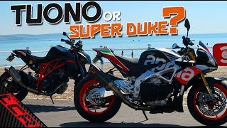 THE KTM Super Duke  Aprilia Tuono Comparison  Which Should You Buy [upl. by Elleimac830]