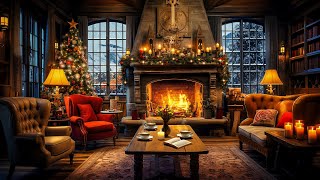 Cozy Christmas Coffee Shop 🎄 Christmas Ambience with Warm Jazz Music amp Crackling Fireplace for Relax [upl. by Ecerehs]