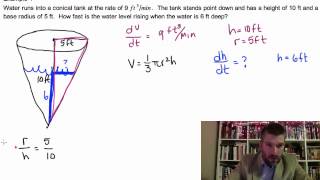 Calculus  46 Notes Example 4 Related Rates  Water Filling A Conical Tank [upl. by Neerbas780]