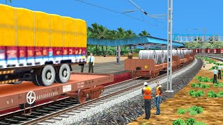 WAP7 ELECTRIC LOCOMOTIVE COUPLING STEEL COIL TO TRUCK WAGONS  Indian railways electrification [upl. by Anivla802]