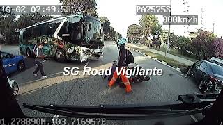 2oct2024 driverless private bus roll across 3 lanes tbone car amp get hit by motorcyclist [upl. by Froh]