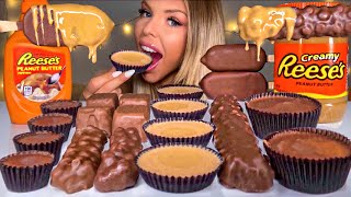 ASMR CHOCOLATE PEANUT BUTTER REESE CUPS ICE CREAM PEANUT BUTTER SAUCE REESES PIECES MUKBANG 먹방 [upl. by Adriene291]