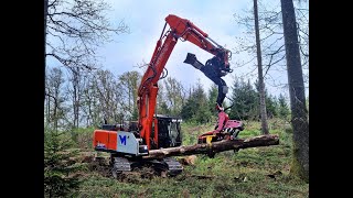 🌲CamView Hitachi ZX 210 LC6 • Kettenharvester • Woody H61 • Bagger  Excavator • Big Trees 🌲 [upl. by Ruelle]