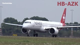 Helvetic Airways  Embraer E195E2  Takeoff at AMS HBAZK [upl. by Okechuku]