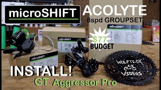 GT Aggressor Pro gets microSHIFT Acolyte 8spd Groupset 1246t Install  Pedals amp Grips [upl. by Meekahs556]