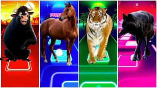 🐂 Ferdinand 🆚 🐎 Funny Horse 🆚 🐅 Funny Tiger 🆚 🐺 Funny Wolf  Tiles Hop EDM Rush [upl. by Jephthah]