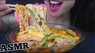 ASMR CHEESY SPICY NOODLES  ENOKI MUSHROOMS  SPAM COOKING EATING SOUNDS NO TALKING  SASASMR [upl. by Eseeryt]