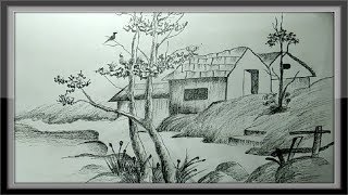 Easy Pictures To Draw  Landscape Drawing Nature In Pencil [upl. by Adlare]