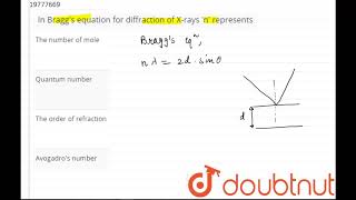 In Bragg\s equation for diffraction of Xrays \n\ represents [upl. by Evelin506]