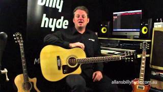 Epiphone® AJ220SCE Solid Top Cutaway AcousticElectric Guitar Natural Overview [upl. by Atsirak]