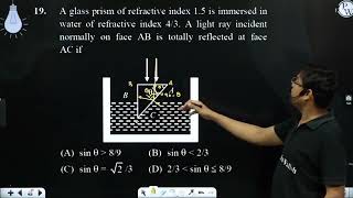 A glass prism of refractive index 15 is immersed in water of refractive index 43 A light ray [upl. by Nivrad138]