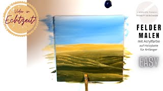 Acryl malen für Anfänger super einfach eine Landschaft mit Feldern amp Wiese selber malen [upl. by Kcirderf]