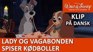 Lady og Vagabonden spiser kødboller  Disneyklassiker Danmark [upl. by Nonahs]