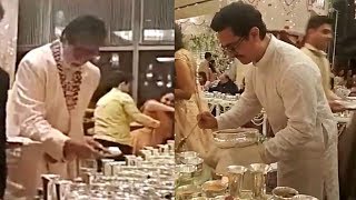 Amitabh Bachchan And Aamir Khan Serving Food At Isha Ambani Wedding [upl. by Ahsiuqat417]