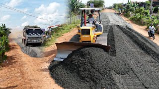 Best Operation Of Dozer D41p Push Mixed Stone After Dump Truck 25T Unloading In Road Construction [upl. by Selwin290]