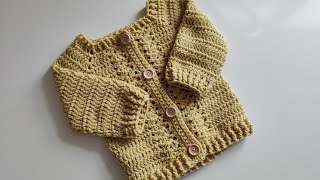 Crochet 47 How to crochet baby cardigan with fans Part 2 [upl. by Tsirhc786]