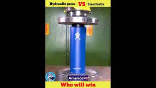 Hydraulic press vs stainless steel bottle 🍾 experiment explore shorts viralshort [upl. by Nasus]