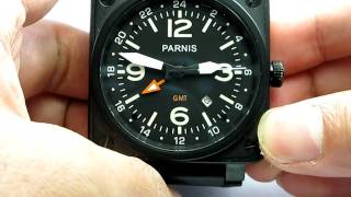 PARNIS XL27 PVD 46MM GMT AUTOMATIC WATCH WHITE MARKING [upl. by Rebba]