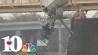 Semi truck hanging off Clark Memorial Bridge in Kentucky [upl. by Cassey289]