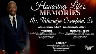 Celebration of Life for Mr Talmadge Crawford Sr [upl. by Mcgaw904]