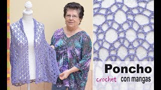 Poncho con mangas en tejido recto a crochet  Tejiendo Perú [upl. by Ericha]