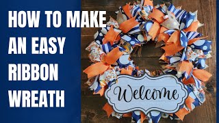 HOW TO MAKE A RIBBON WREATH  EASY DIY FALL RIBBON WREATH  Pumpkin amp Navy Ribbon Wreath Tutorial [upl. by Lelith]