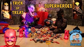 TRICK or TREAT with SUPERHEROES  HAUNTED HOUSE  DEIONS PLAYTIME [upl. by Hannus]